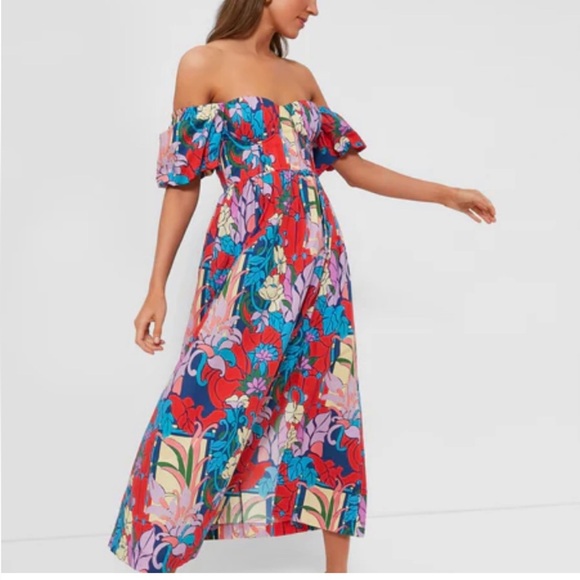 Tuckernuck Dresses & Skirts - NWOT Tuckernuck Climbing Cosmos Valerie Midi Dress Size 6 Cotton Floral Tropical